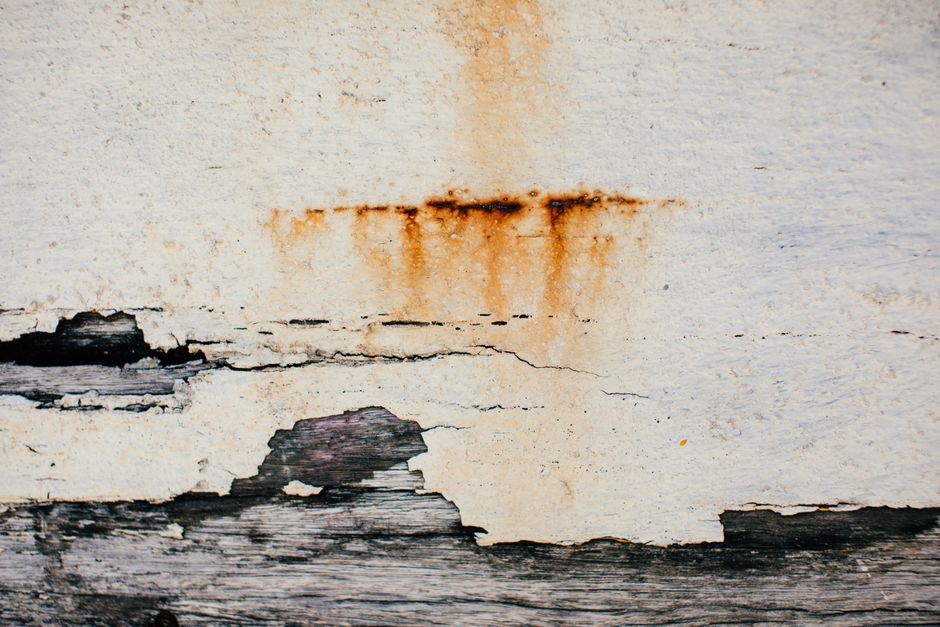 Water damage from a leak before repair